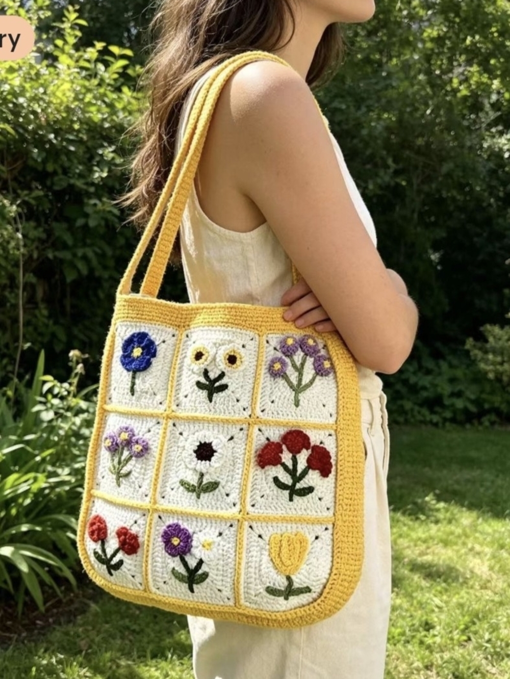 Handcrafted Yellow Crochet Floral Tote Bag